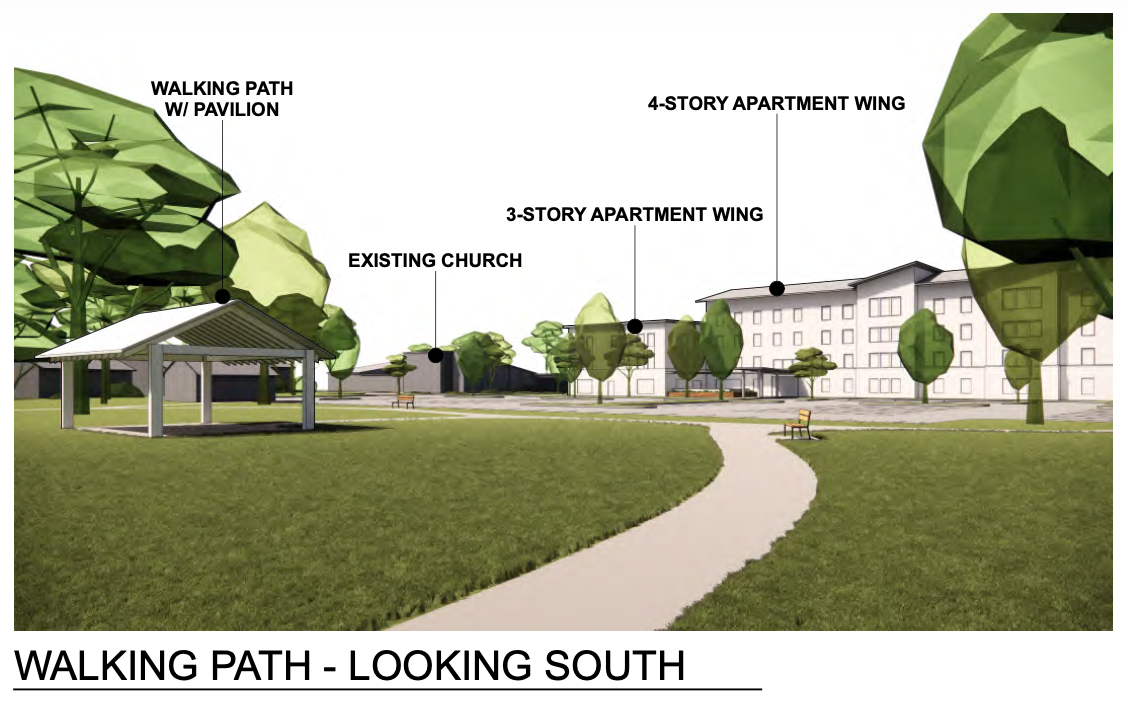 Walking towards the south from northern green space | WJW Concept: Subject to change